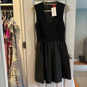Monique Lhuillier short black and slate dress